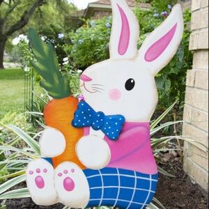 Colorful Bunny Metal Garden Stake Decoration